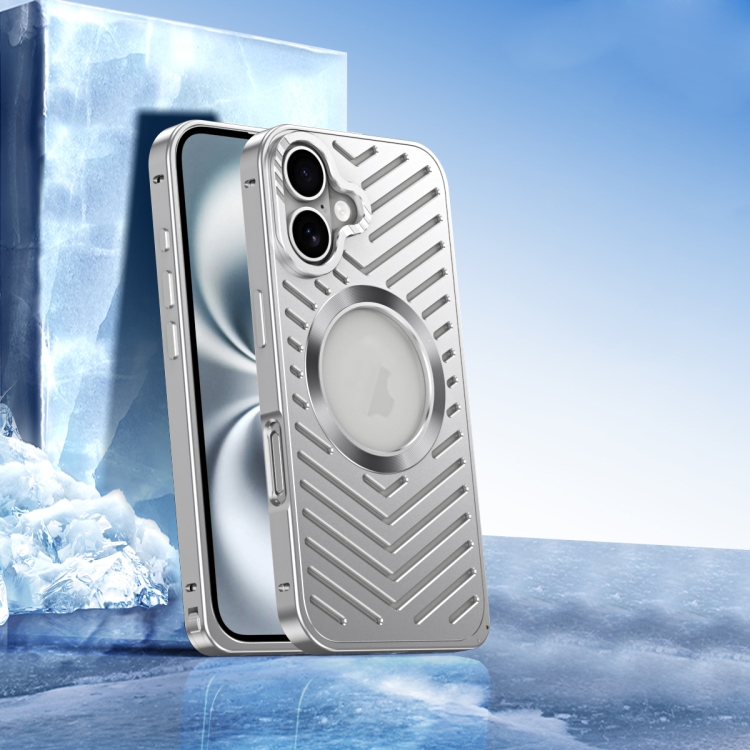 

For iPhone 16 Cooling MagSafe Magnetic Metal Phone Case(Silver)