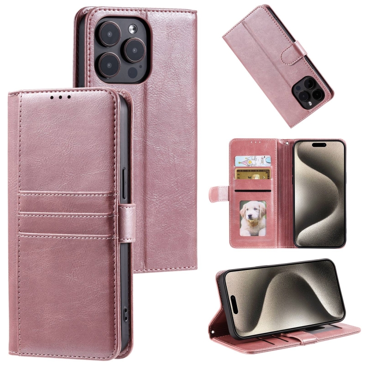 

For iPhone 15 Pro Max Simple 6-Card Wallet Leather Phone Case(Rose Gold)