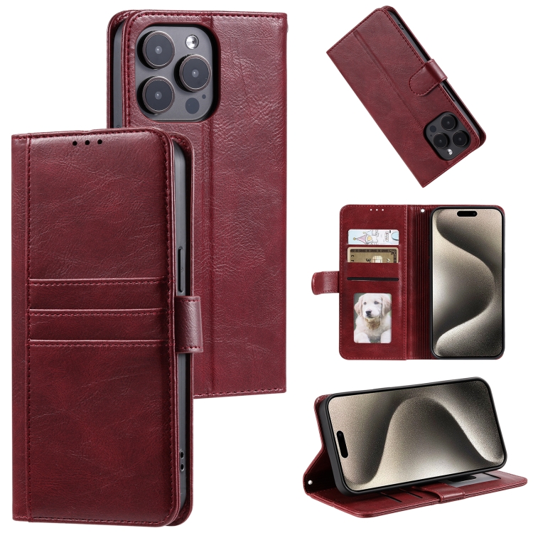 

For iPhone 16 Pro Simple 6-Card Wallet Leather Phone Case(Wine Red)