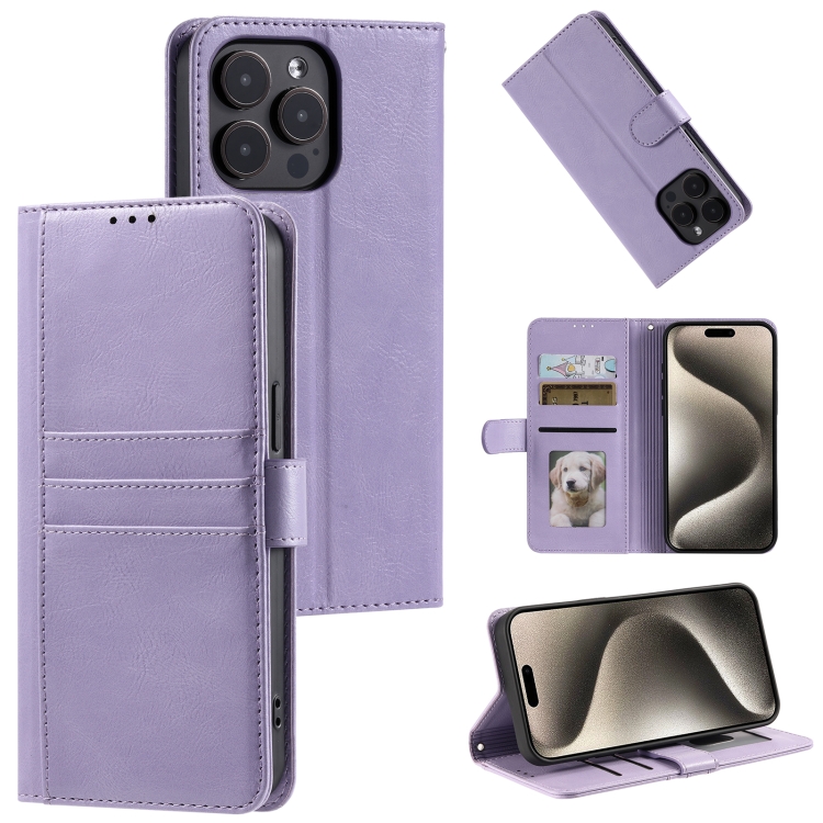 

For iPhone 16 Pro Simple 6-Card Wallet Leather Phone Case(Purple)