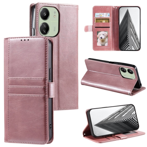 

For Xiaomi Redmi 13C 4G/5G Simple 6-Card Wallet Leather Phone Case(Rose Gold)