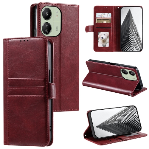 

For Xiaomi Redmi 13C 4G/5G Simple 6-Card Wallet Leather Phone Case(Wine Red)