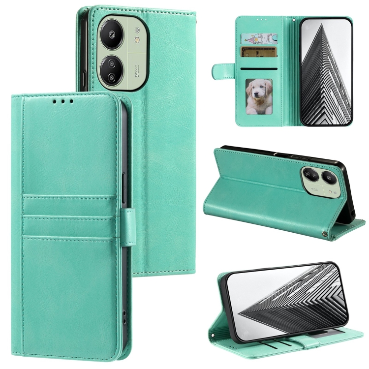 

For Xiaomi Redmi 13C 4G/5G Simple 6-Card Wallet Leather Phone Case(Green)
