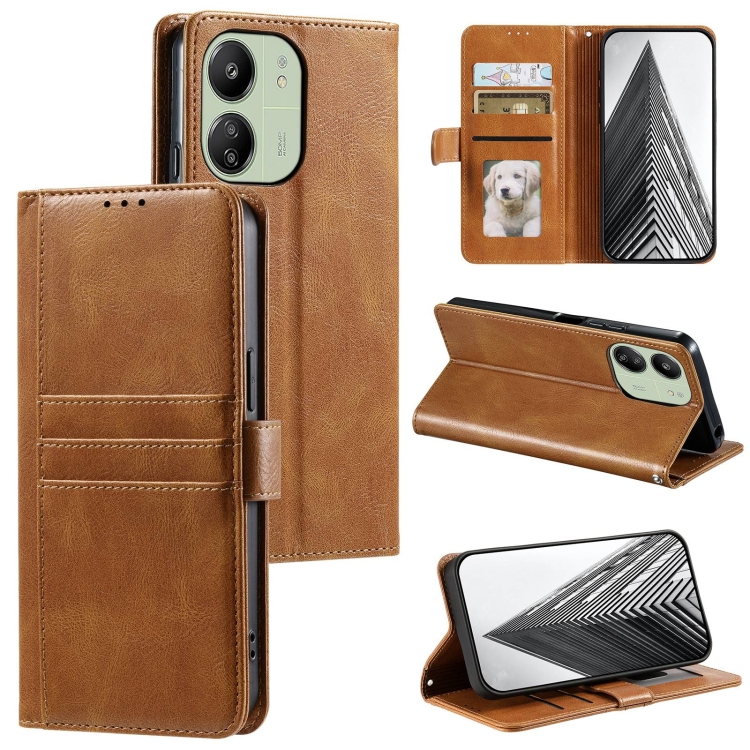 

For Xiaomi Poco C65 Simple 6-Card Wallet Leather Phone Case(Brown)