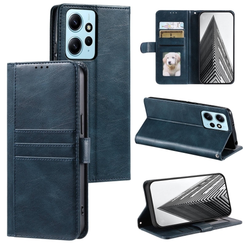 

For Xiaomi Redmi Note 12 4G Simple 6-Card Wallet Leather Phone Case(Navy Blue)