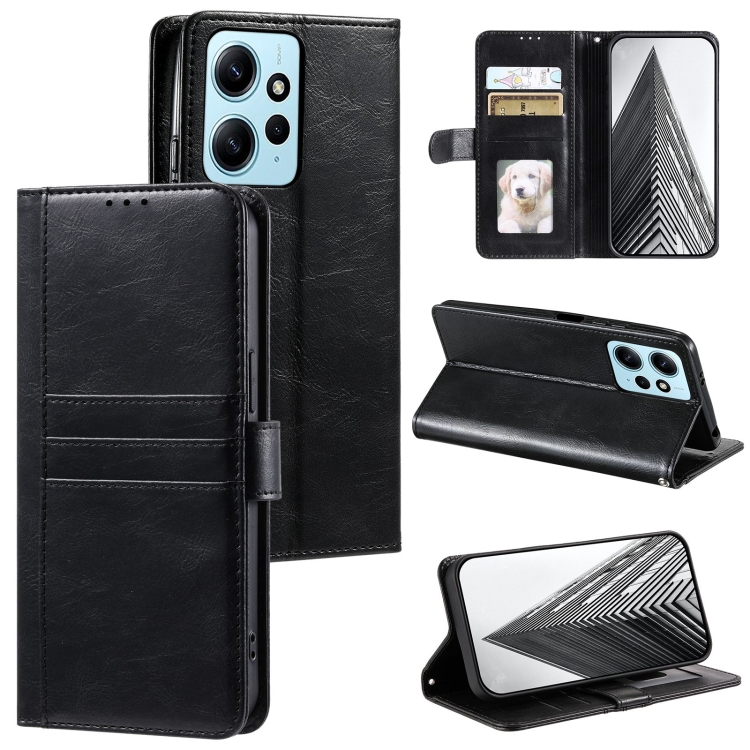 

For Xiaomi Redmi Note 12 4G Simple 6-Card Wallet Leather Phone Case(Black)