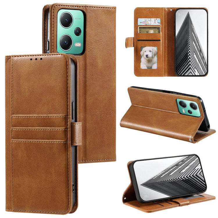 

For Xiaomi Redmi Note 12 5G Simple 6-Card Wallet Leather Phone Case(Brown)