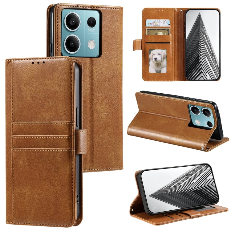 

For Xiaomi Redmi Note 13 5G Simple 6-Card Wallet Leather Phone Case(Brown)
