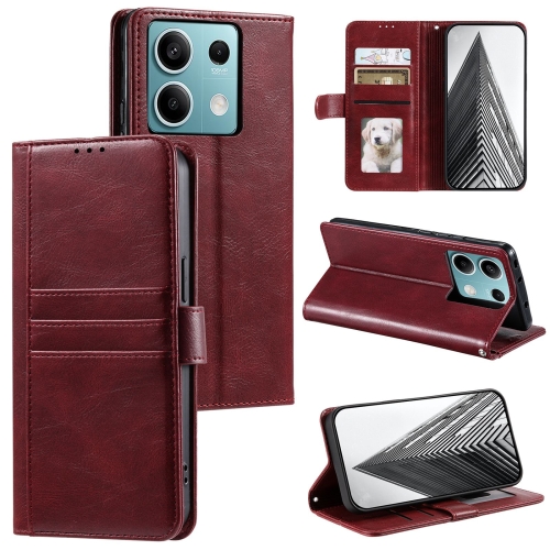 

For Xiaomi Redmi Note 13 5G Simple 6-Card Wallet Leather Phone Case(Wine Red)