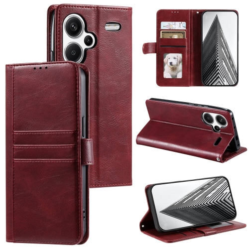 

For Xiaomi Redmi Note 13 Pro+ Simple 6-Card Wallet Leather Phone Case(Wine Red)