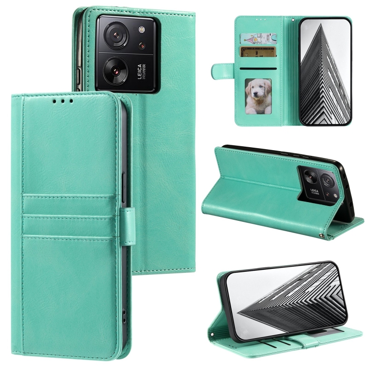 

For Xiaomi 13T / 13T Pro Simple 6-Card Wallet Leather Phone Case(Green)