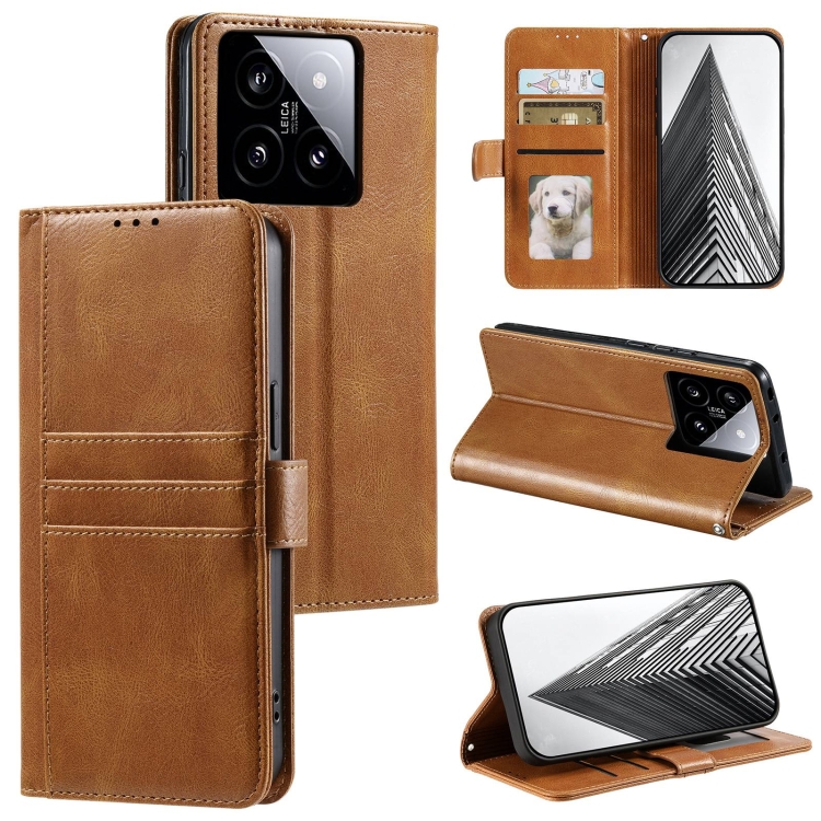 

For Xiaomi 14 Simple 6-Card Wallet Leather Phone Case(Brown)