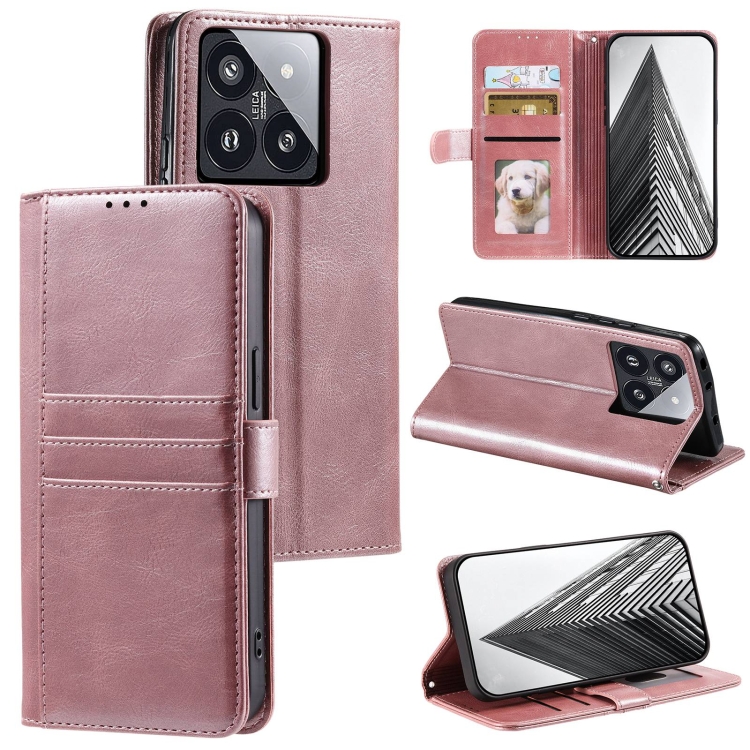 

For Xiaomi 14 Pro Simple 6-Card Wallet Leather Phone Case(Rose Gold)
