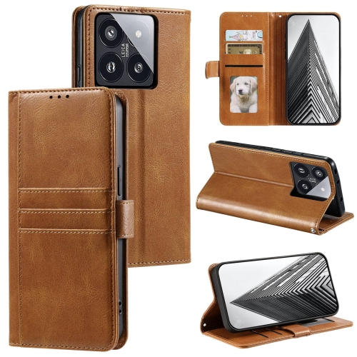 

For Xiaomi 14 Pro Simple 6-Card Wallet Leather Phone Case(Brown)