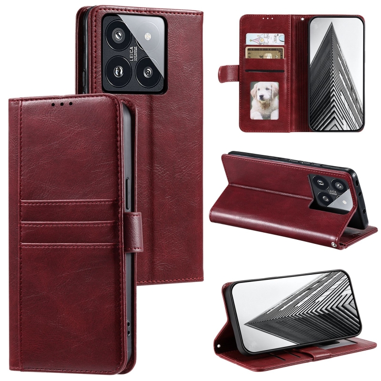 

For Xiaomi 14 Pro Simple 6-Card Wallet Leather Phone Case(Wine Red)