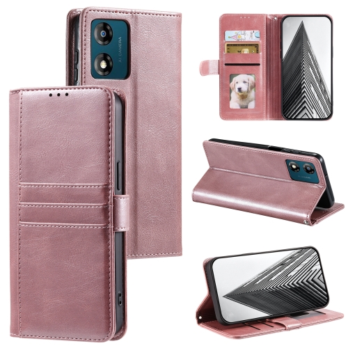 

For Motorola Moto E14 Simple 6-Card Wallet Leather Phone Case(Rose Gold)