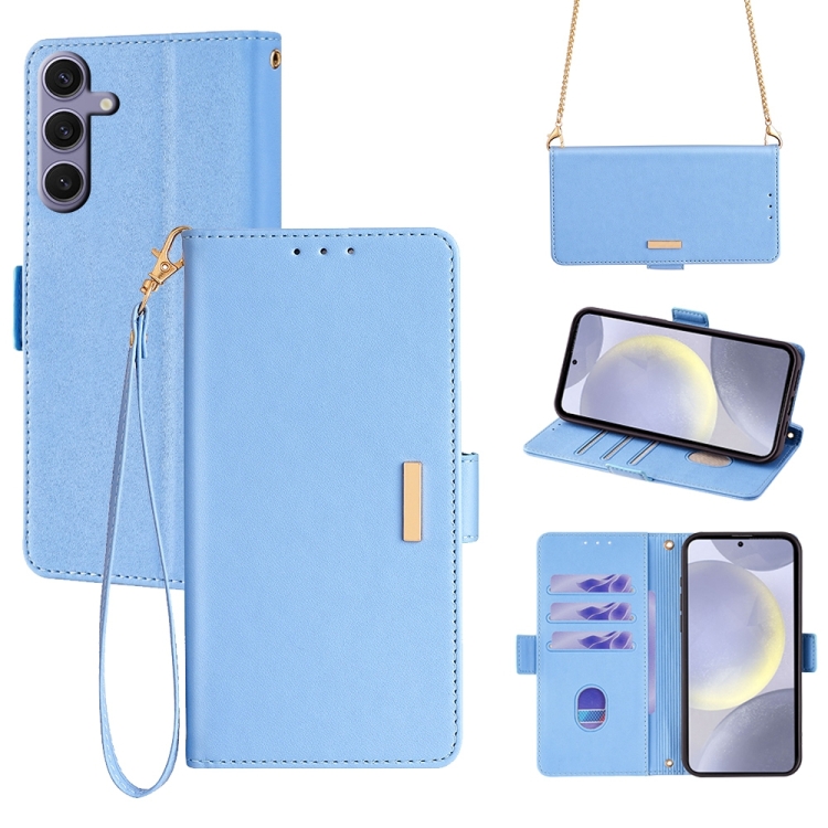 

For Samsung Galaxy S24+ 5G Crossbody Chain Leather Phone Case(Blue)