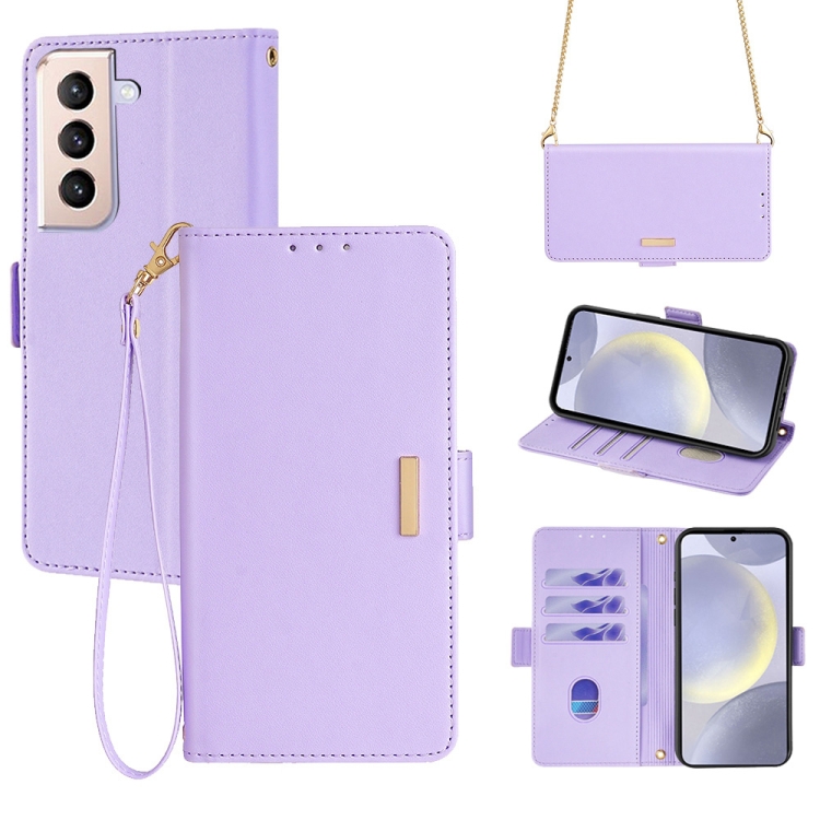 For Samsung Galaxy S22+ 5G Crossbody Chain Leather Phone Case(Purple)