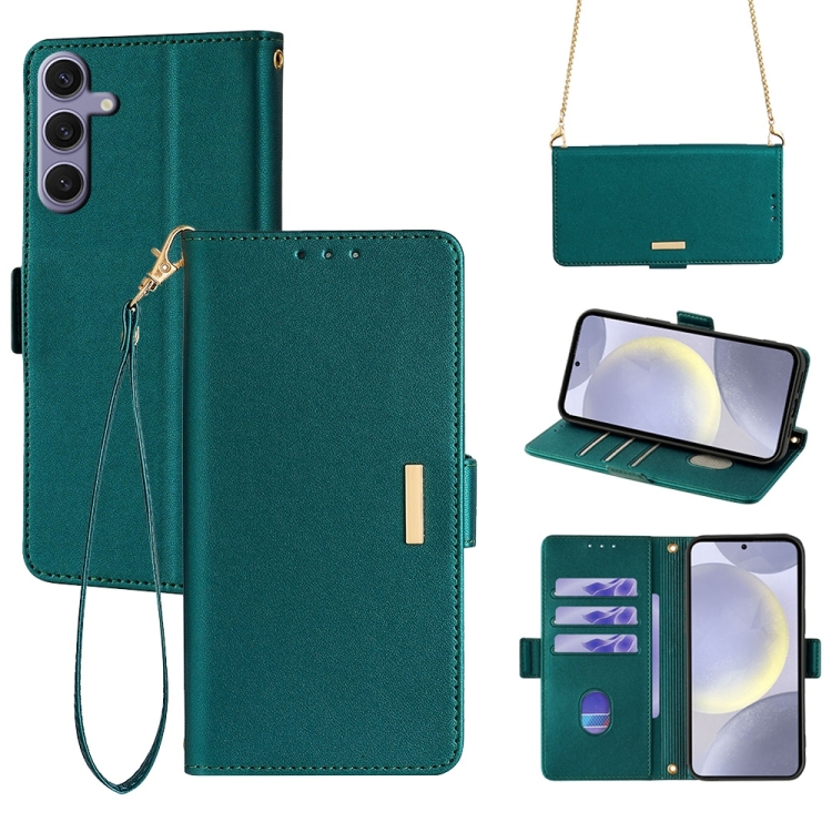 

For Samsung Galaxy S21+ 5G Crossbody Chain Leather Phone Case(Green)