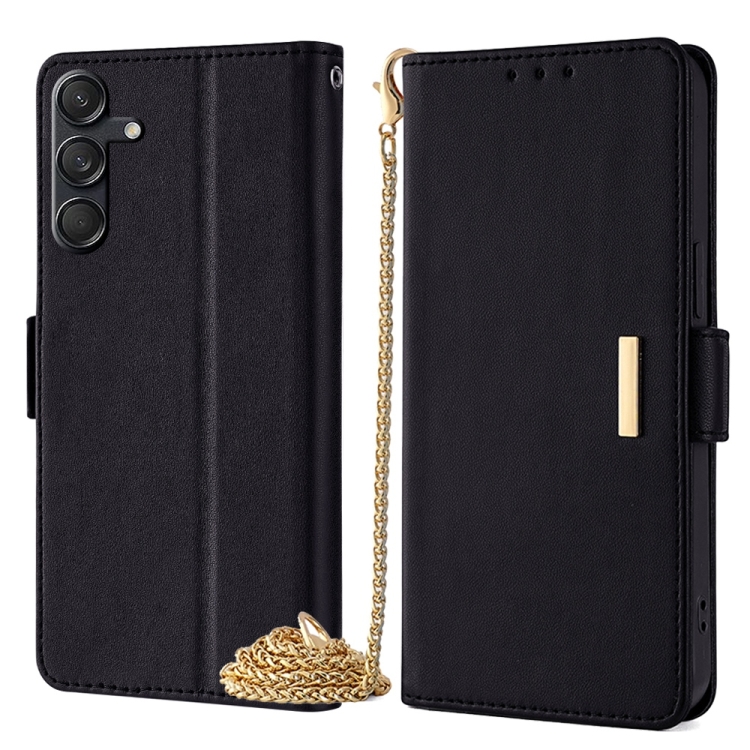 

For Samsung Galaxy M55 Crossbody Chain Leather Phone Case(Black)