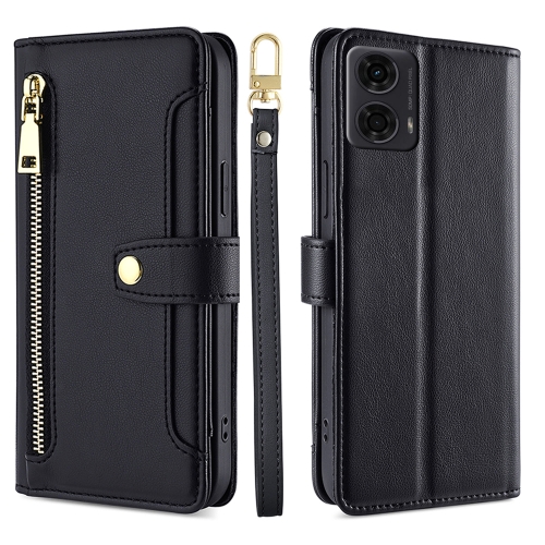 

For Motorola Moto G24 4G Sheep Texture Cross-body Zipper Wallet Leather Phone Case(Black)