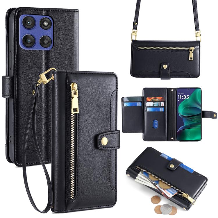 

For Motorola Moto G Stylus 5G 2025 Sheep Texture Cross-body Zipper Wallet Leather Phone Case(Black)