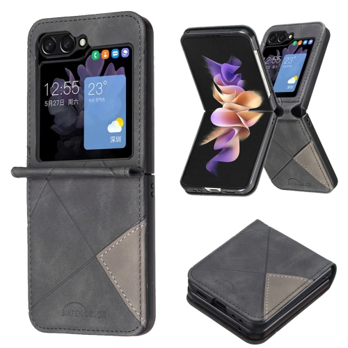 For Samsung Galaxy Z Flip6 Rhombus Texture PU + PC Shockproof Phone Case(Black)