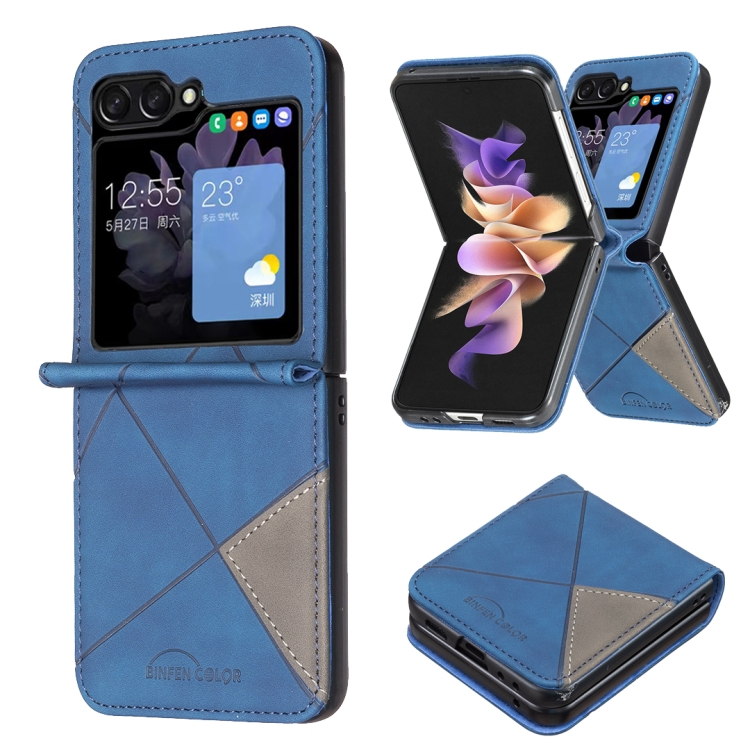 

For Samsung Galaxy Z Flip6 Rhombus Texture PU + PC Shockproof Phone Case(Blue)