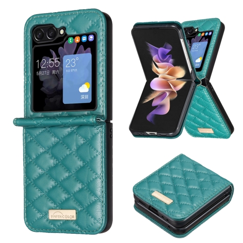 For Samsung Galaxy Z Flip6 Diamond Lattice PU + PC Shockproof Phone Case(Green)