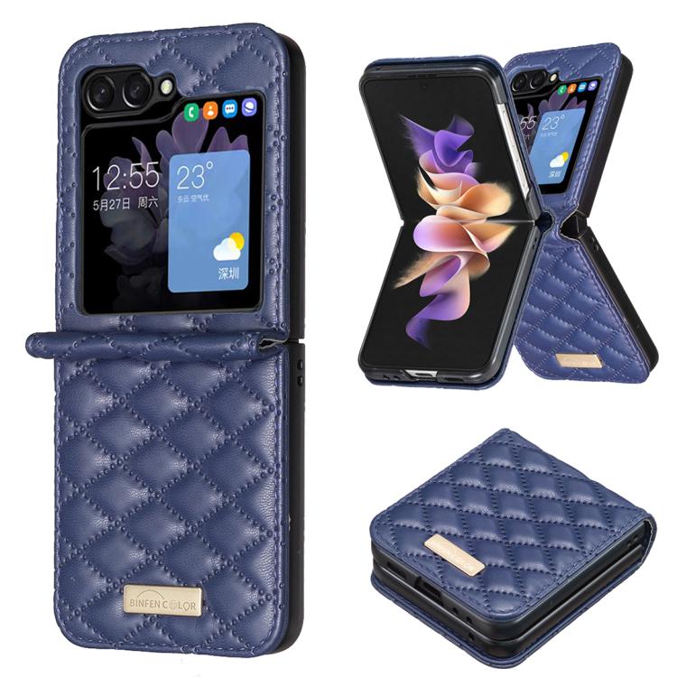 

For Samsung Galaxy Z Flip7 Diamond Lattice PU + PC Shockproof Phone Case(Blue)