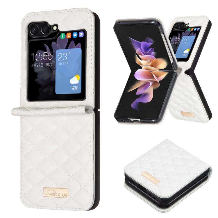 

For Samsung Galaxy Z Flip7 Diamond Lattice PU + PC Shockproof Phone Case(White)