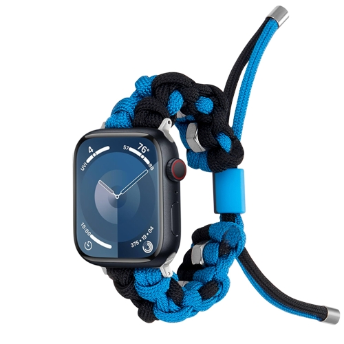 For Apple Watch SE 2023 44mm Screw Nut Dual-Color Braided Paracord Watch Band(Black Blue)