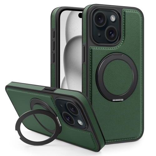 

For iPhone 15 Plus Yashi 360 Degree Rotating MagSafe Bracket Phone Case(Dark Green)