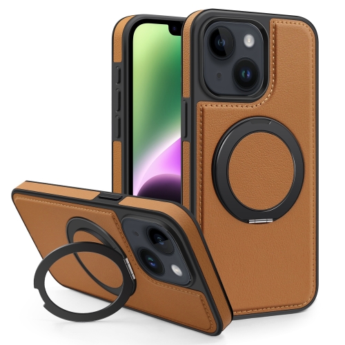 

For iPhone 14 Plus Yashi 360 Degree Rotating MagSafe Bracket Phone Case(Brown)