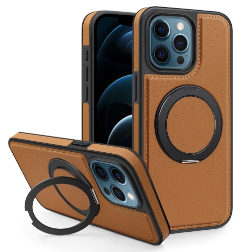 

For iPhone 12 Pro Max Yashi 360 Degree Rotating MagSafe Bracket Phone Case(Brown)