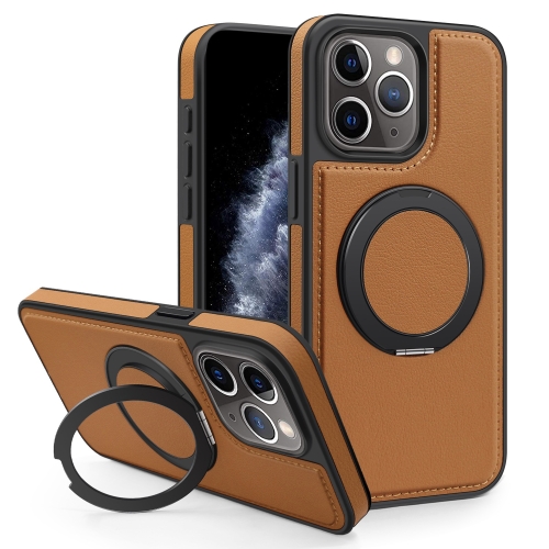 

For iPhone 11 Pro Max Yashi 360 Degree Rotating MagSafe Bracket Phone Case(Brown)