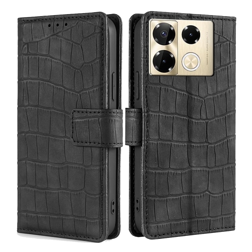 

For Infinix Note 40 Pro 4G Skin Feel Crocodile Magnetic Clasp Leather Phone Case(Black)
