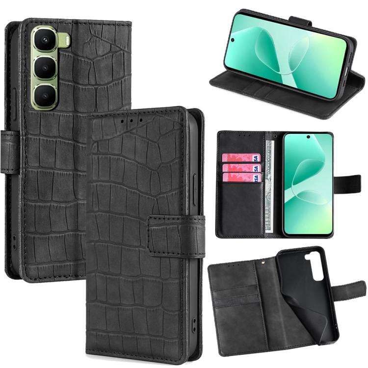 

For Infinix Hot 60 5G Skin Feel Crocodile Magnetic Clasp Leather Phone Case(Black)