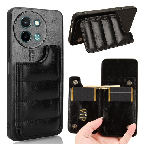 

For vivo Y38 / Y200i Cow Pattern Sewing Card Bag Phone Case(Black)