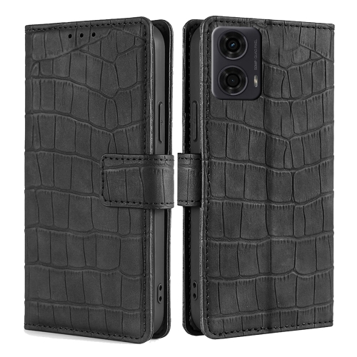 

For Motorola Moto G24 4G Skin Feel Crocodile Magnetic Clasp Leather Phone Case(Black)
