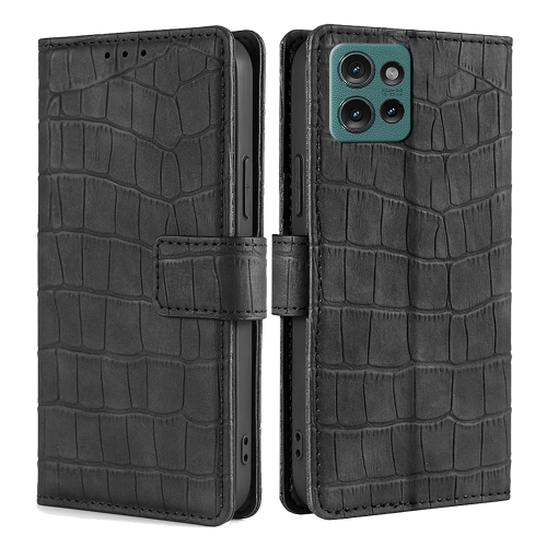 

For Motorola Edge 50 5G Skin Feel Crocodile Magnetic Clasp Leather Phone Case(Black)