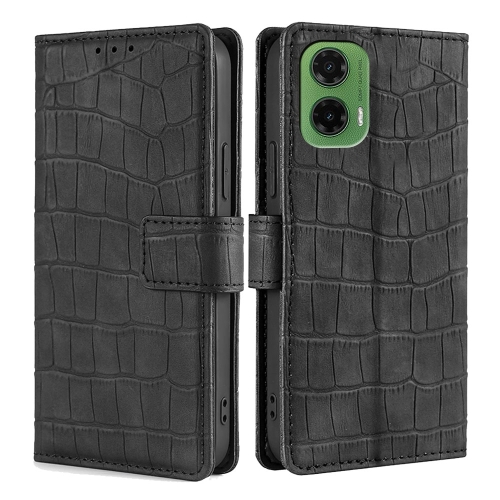 

For Motorola Moto G35 5G Skin Feel Crocodile Magnetic Clasp Leather Phone Case(Black)