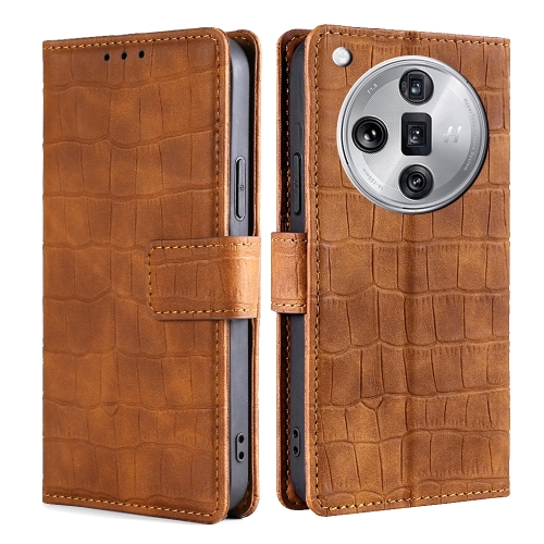 

For OPPO Find X7 Ultra 5G Skin Feel Crocodile Magnetic Clasp Leather Phone Case(Brown)