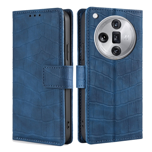 

For OPPO Find X7 Ultra 5G Skin Feel Crocodile Magnetic Clasp Leather Phone Case(Blue)