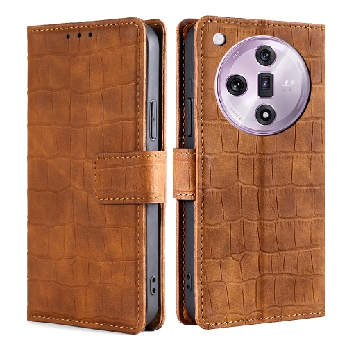 

For OPPO Find X7 5G Skin Feel Crocodile Magnetic Clasp Leather Phone Case(Brown)