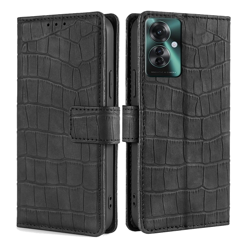 

For OPPO Reno11 F 5G Skin Feel Crocodile Magnetic Clasp Leather Phone Case(Black)