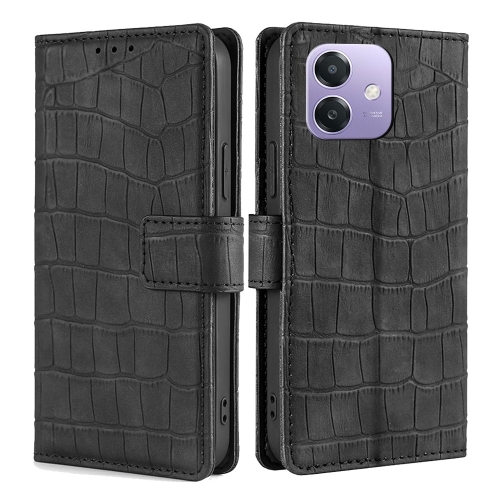 

For OPPO A3 5G India Skin Feel Crocodile Magnetic Clasp Leather Phone Case(Black)