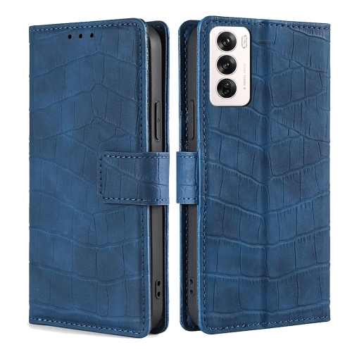 

For OPPO Reno12 5G Global Skin Feel Crocodile Magnetic Clasp Leather Phone Case(Blue)