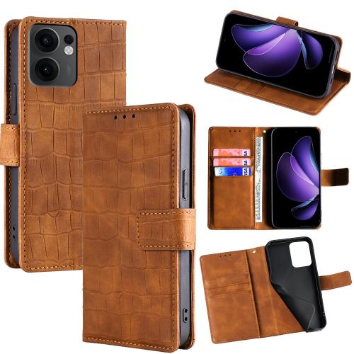 

For OPPO Reno13 F 5G / 4G Skin Feel Crocodile Magnetic Clasp Leather Phone Case(Brown)