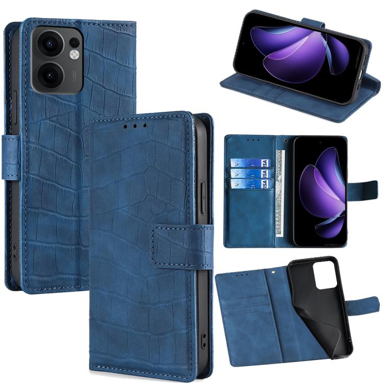 

For OPPO Reno13 F 5G / 4G Skin Feel Crocodile Magnetic Clasp Leather Phone Case(Blue)